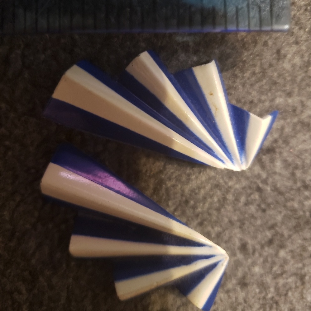 Blue and white 80's plastic earrings